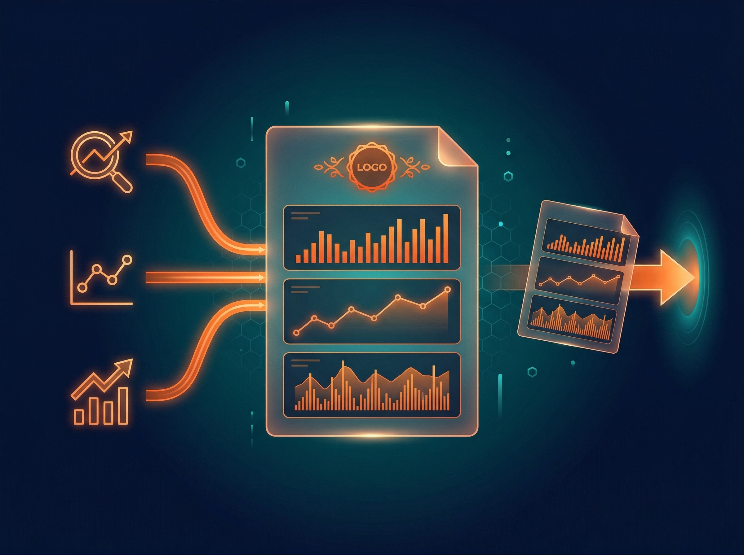 Automated SEO Reporting — branded PDF report assembling automatically from data source streams