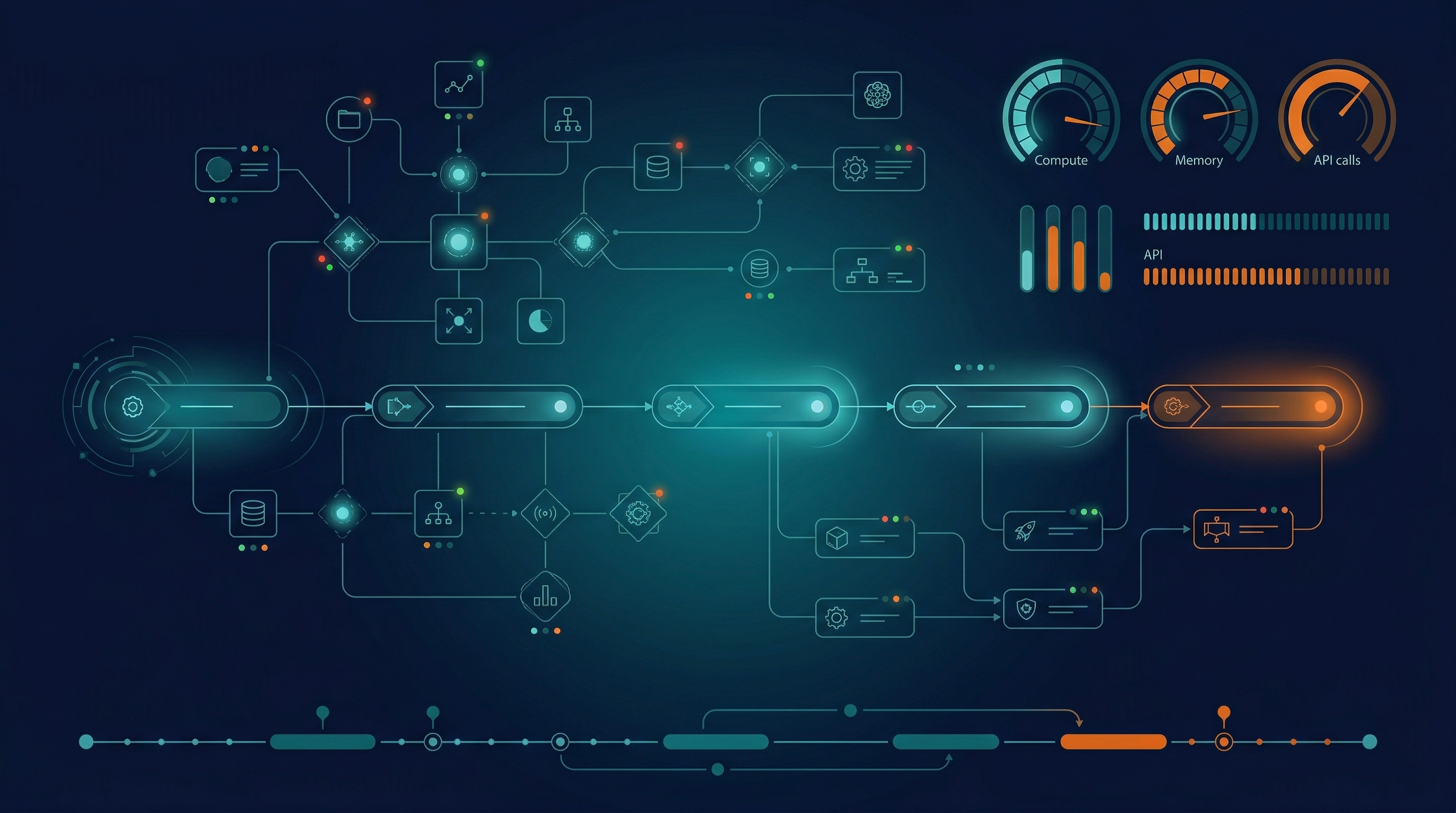 Custom AI Automation Systems — custom AI system deployment control panel with microservices and resource utilisation