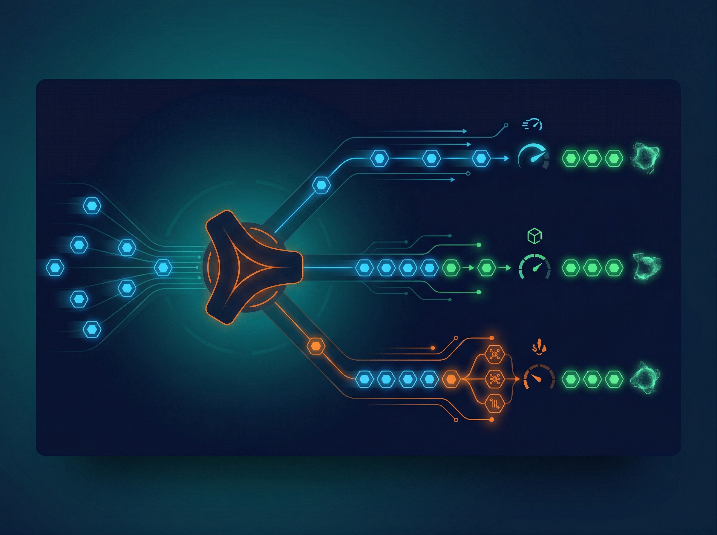 Customer Service Automation — automated routing hub distributing requests across resolution tracks