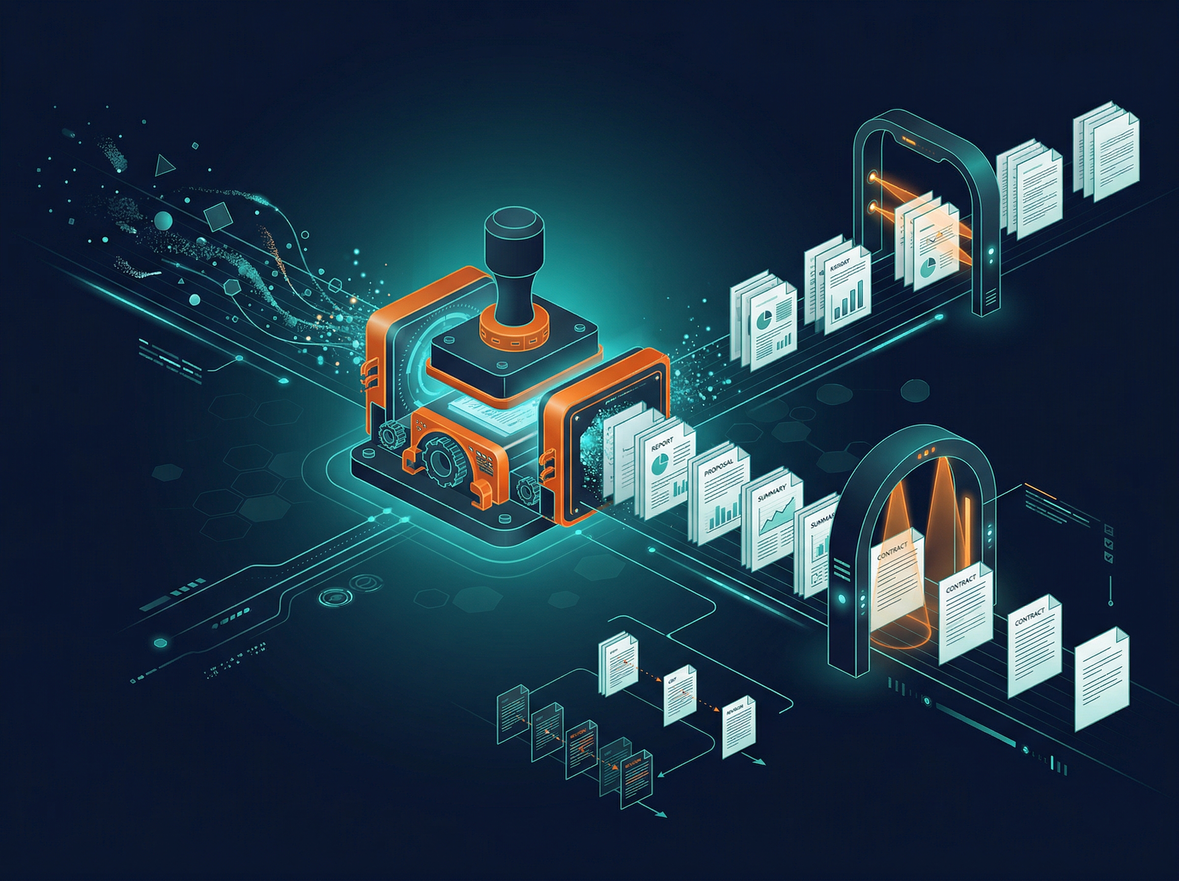 Document Automation — document automation factory transforming raw data into polished deliverables