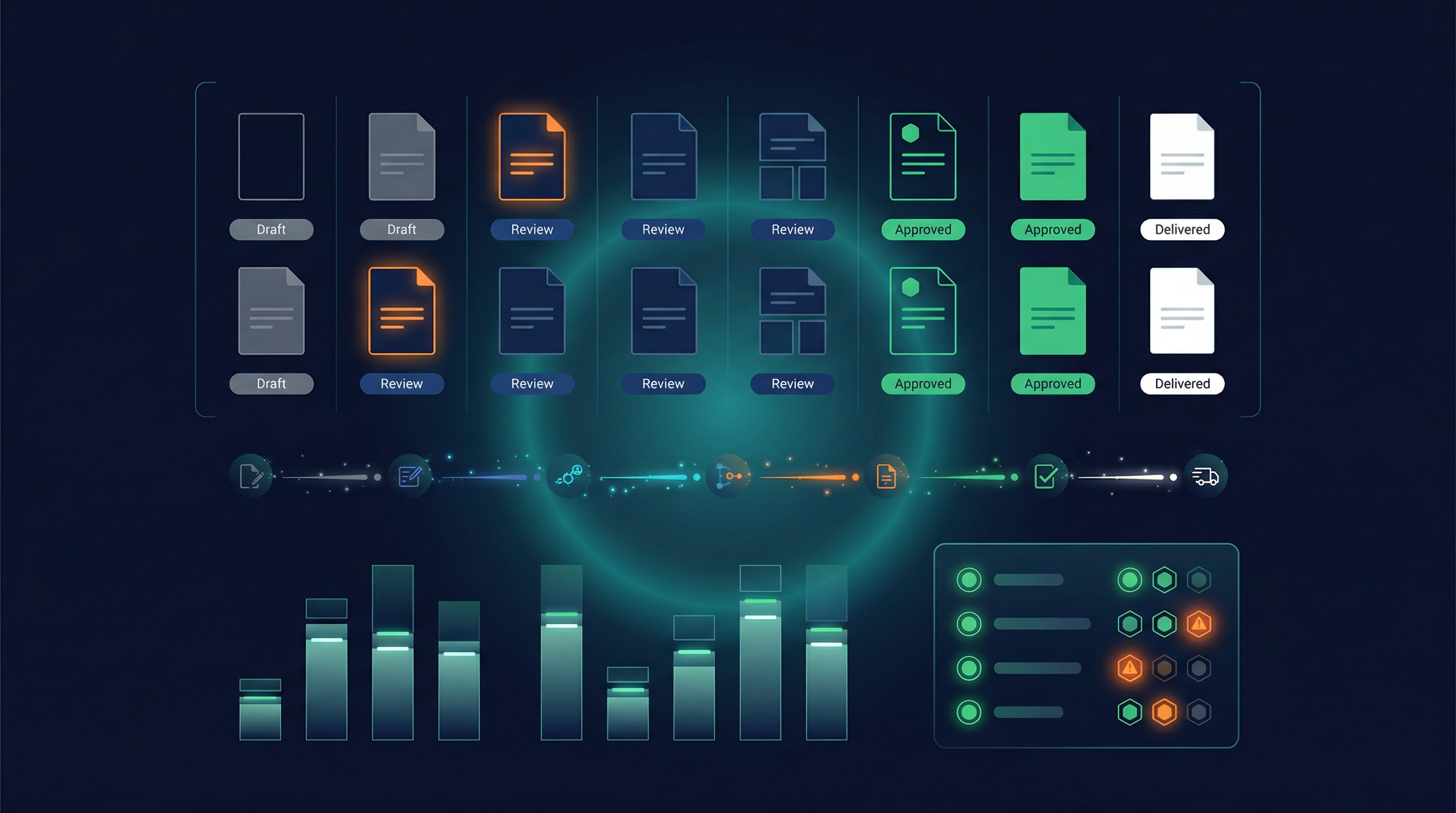 Document Automation — document management dashboard with lifecycle workflow and template analytics