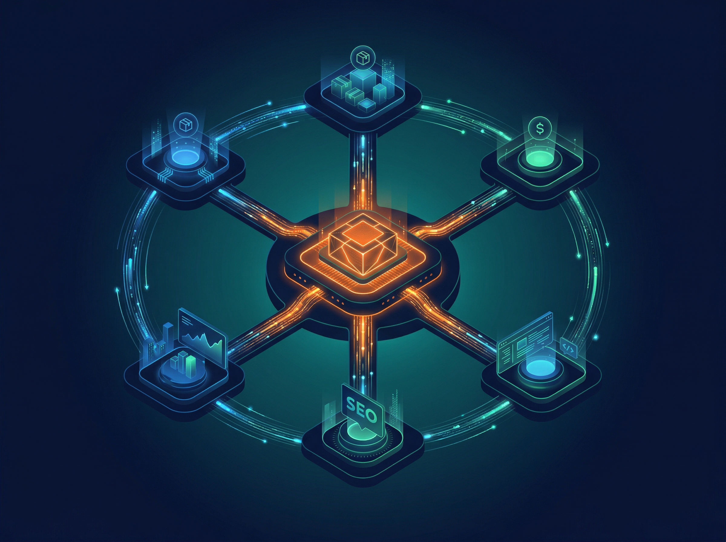 Ecommerce Automation — complete ecommerce automation ecosystem with hub-and-spoke module connections