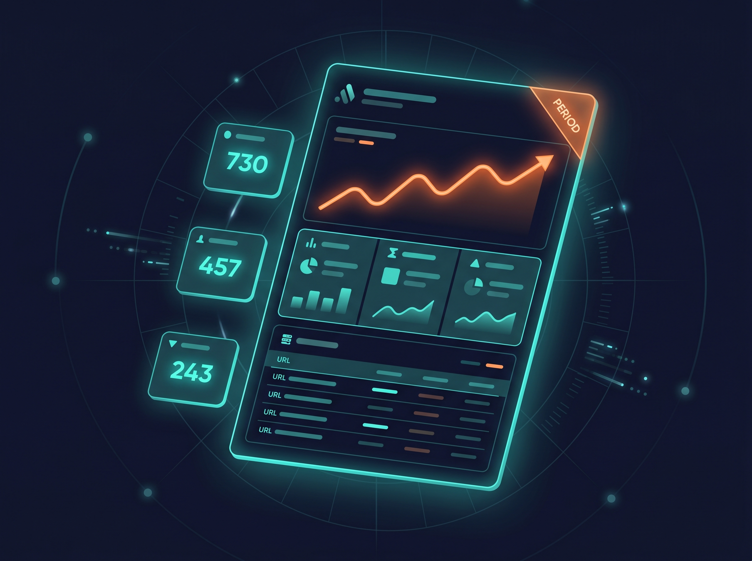 Monthly SEO performance report dashboard showing GSC data, GA4 traffic, and keyword trends