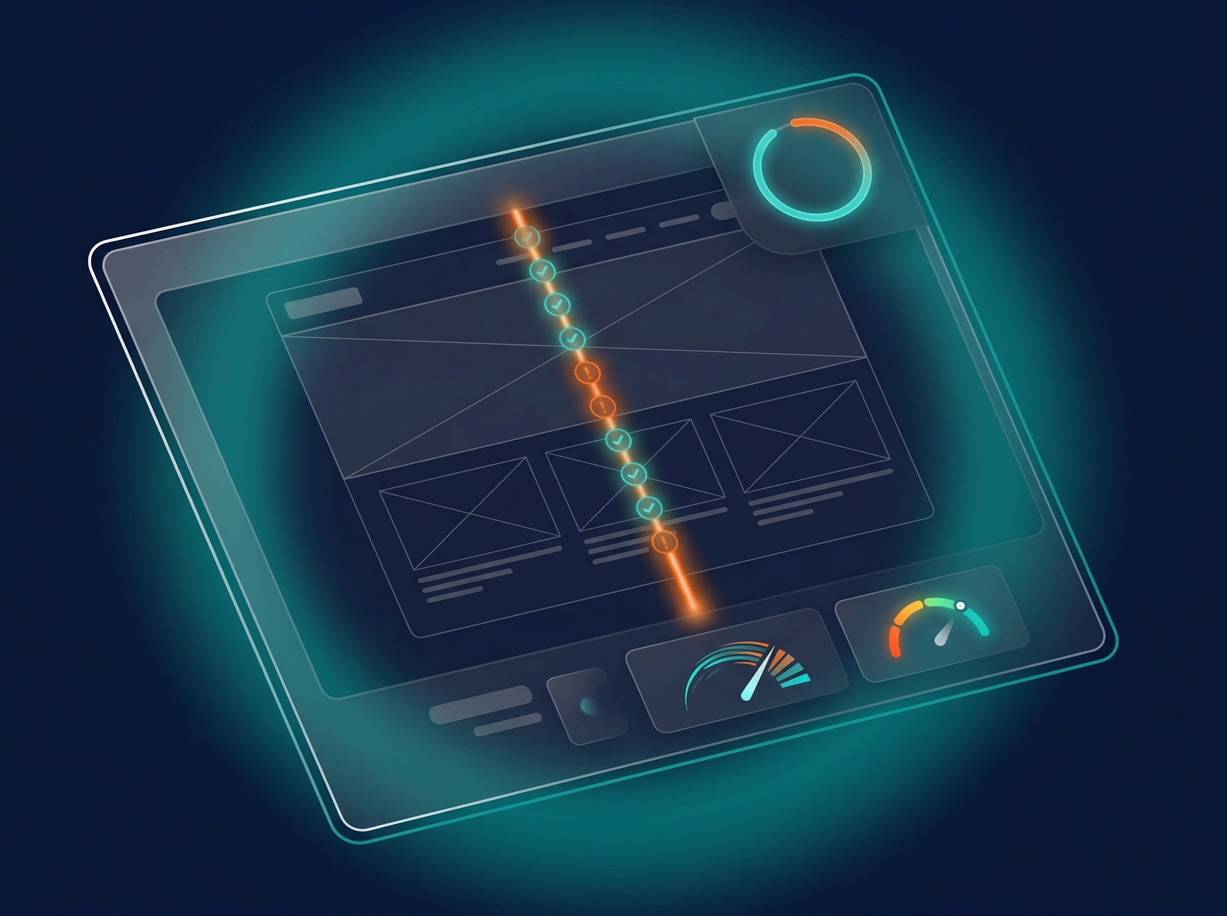 Prospect Audit — magnifying glass scanning a website wireframe for SEO issues