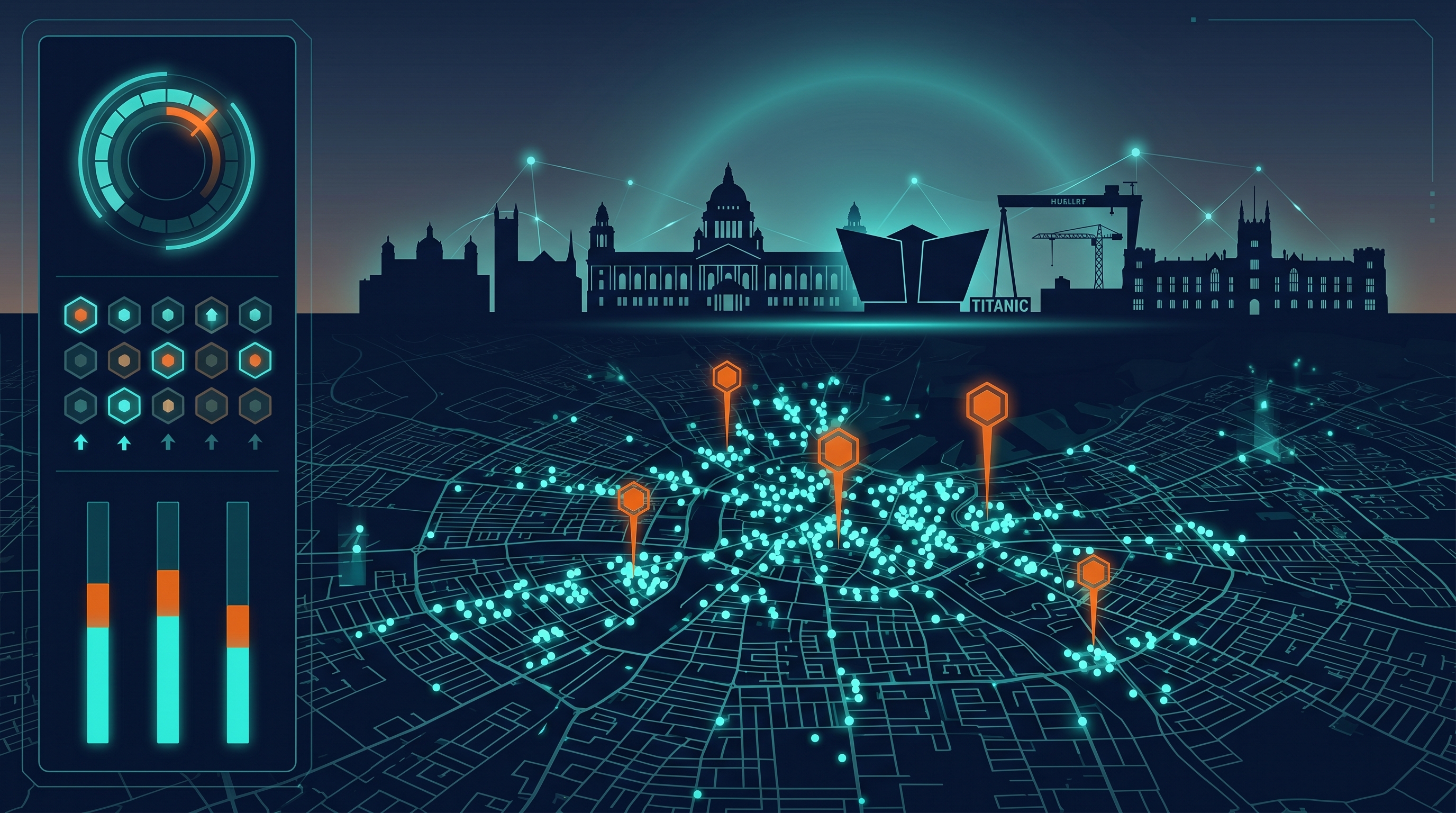 SEO Audit Belfast — local SEO data dashboard with city-level metrics and business location mapping