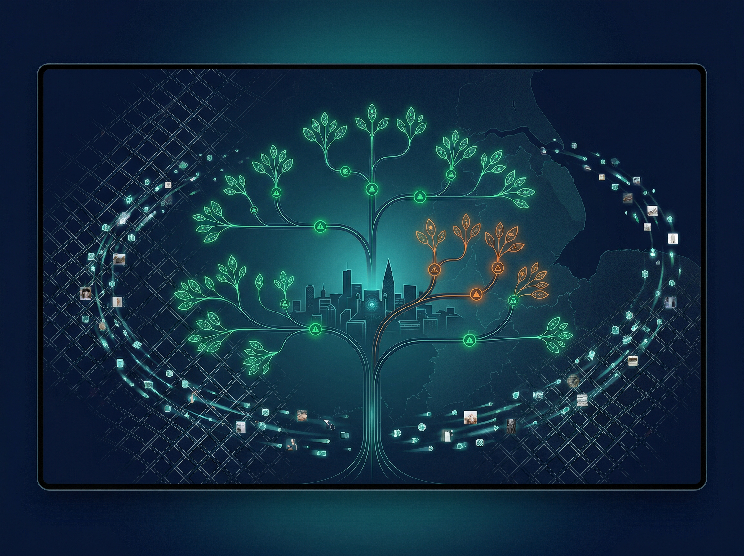 SEO Audit Leicester — ecommerce catalogue tree with textile-inspired geometric patterns