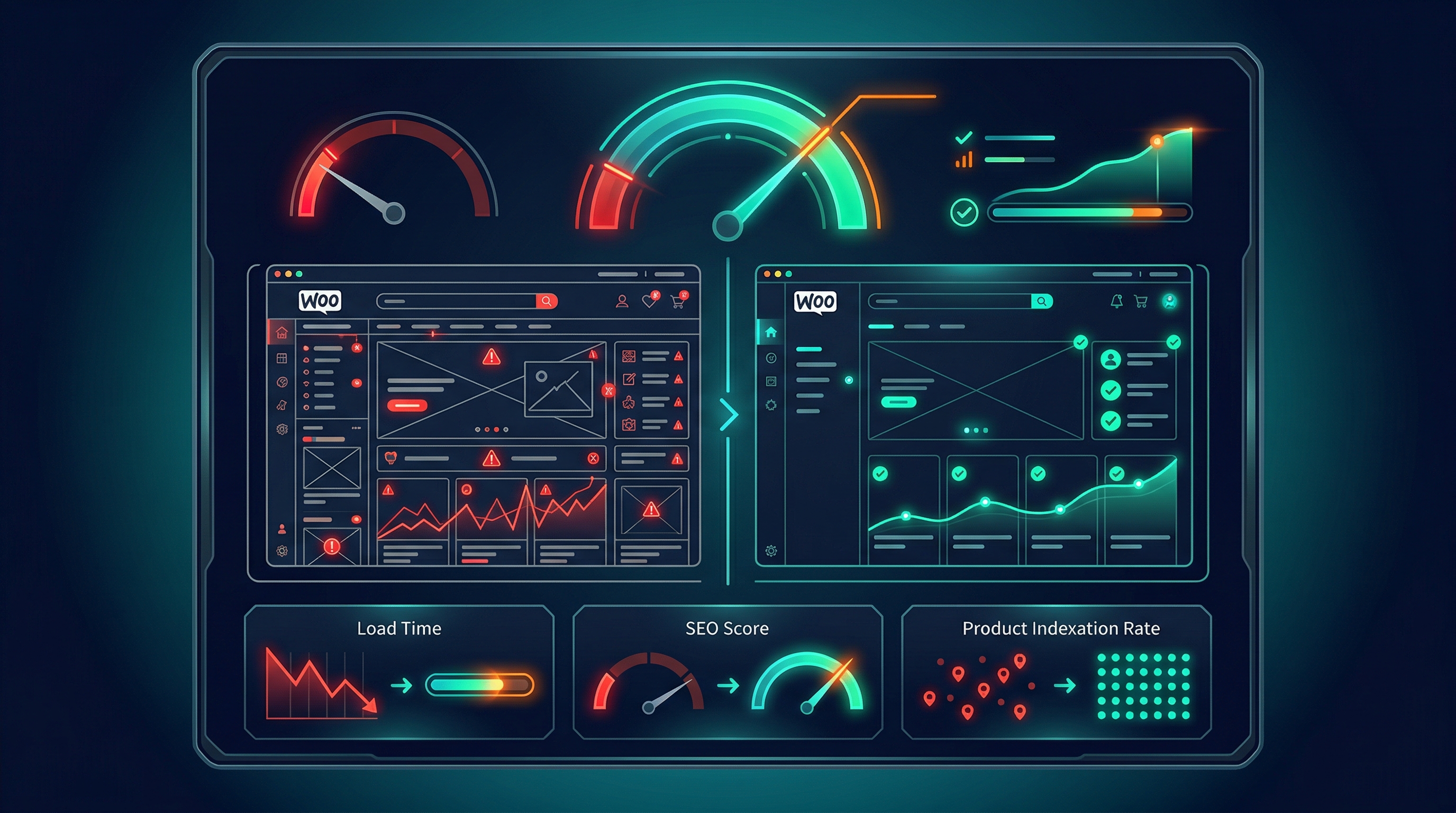WooCommerce Automation — WooCommerce before-and-after optimisation comparison with performance improvements