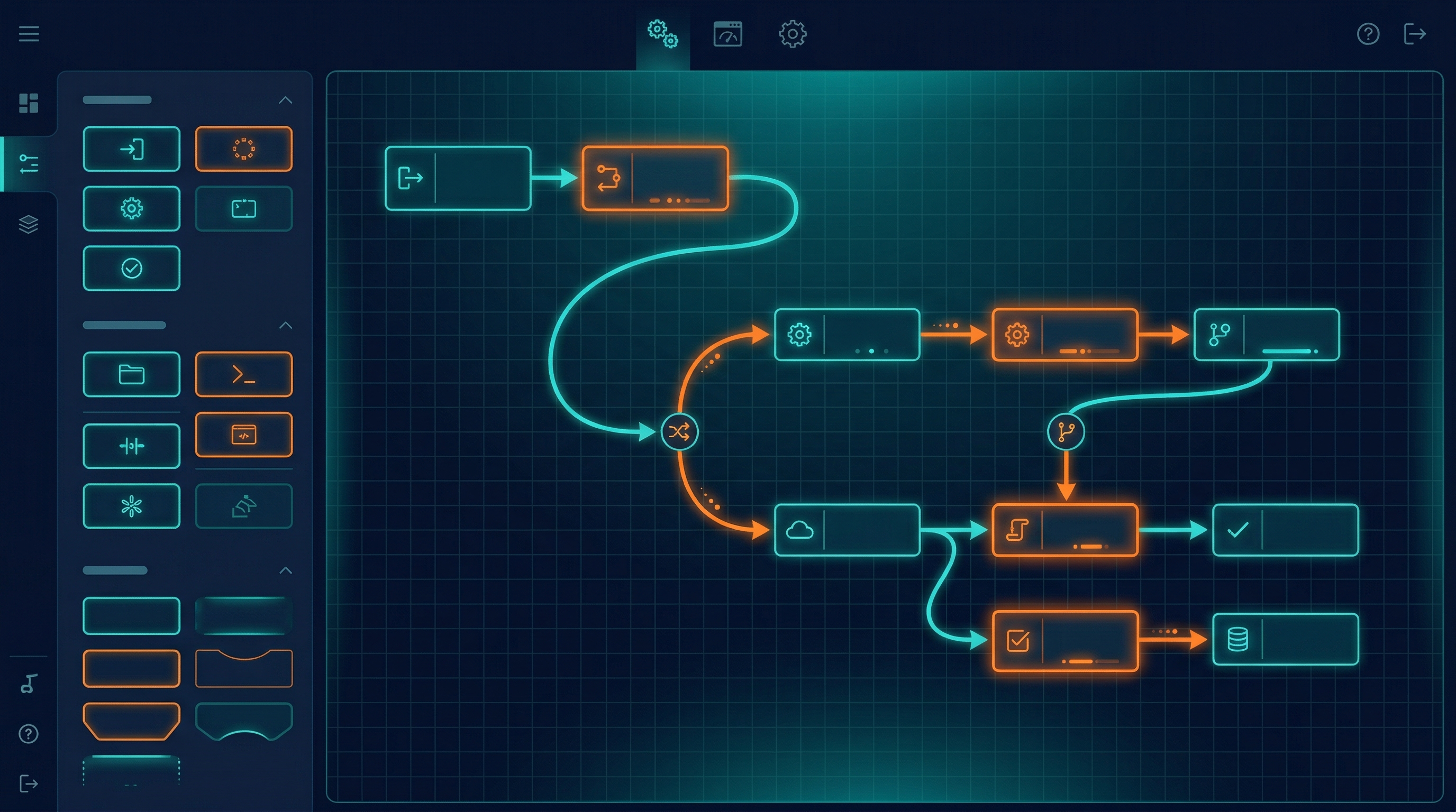Workflow Automation — workflow builder canvas with connected automation steps and real-time activity